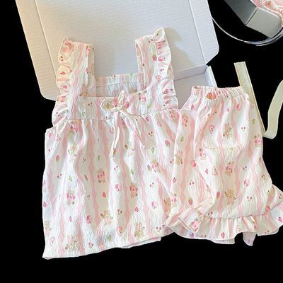 睡衣儿童女孩吊带夏季新款夏天女童短裤公主中大童家居服可外薄款