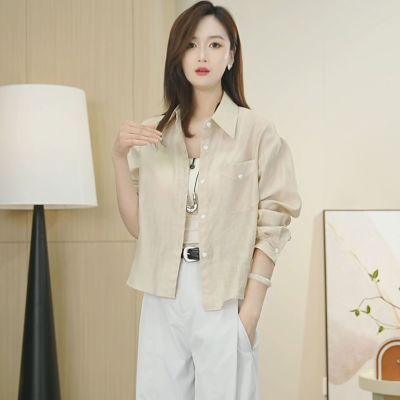 2025年夏季新款天丝醋酸亚麻衬衫女长袖开衫设计感小个子防晒衬衣