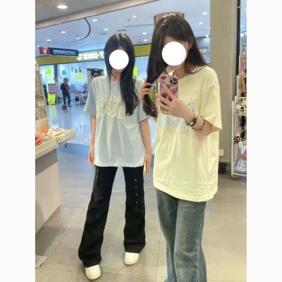 校园风闺蜜装短袖t恤女小个子碎花字母印花宽松百搭中长款上衣服