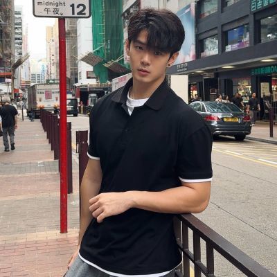 长绒棉索罗娜假两件POLO衫美式高级翻领男士夏季简约百搭短袖