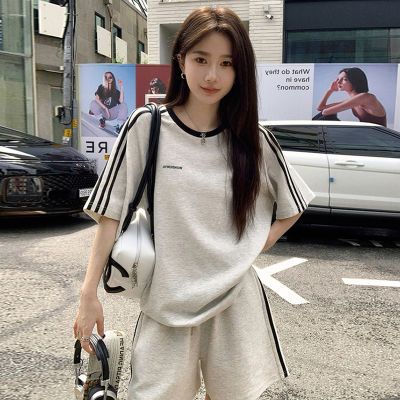 欧货纯棉休闲运动服时尚套装女夏学生宽松韩版短袖短裤跑步两件套