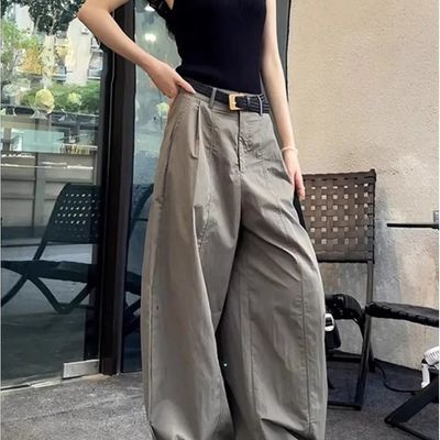 大码时尚立体裁片超薄褶皱款阔腿裤女夏季宽松百搭直筒拖地裤子潮