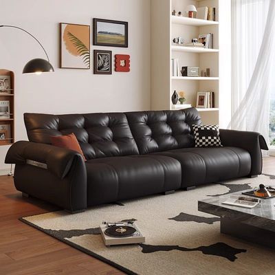 2025新款天鹅沙发客厅头层牛皮黑色直排真皮沙发沙发现代简约沙发