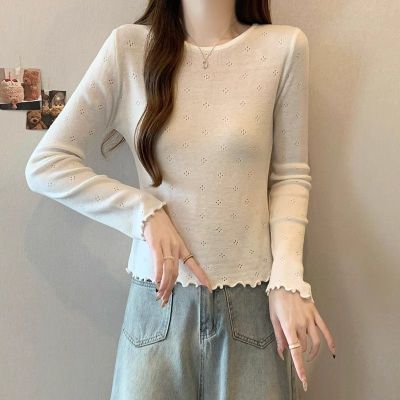 2026款白色打底衫女春秋设计感木耳边薄款小香风内搭针织衫上衣