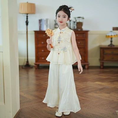 女童夏季套装2025新款中式无袖外套儿童洋气中国国风汉服两件