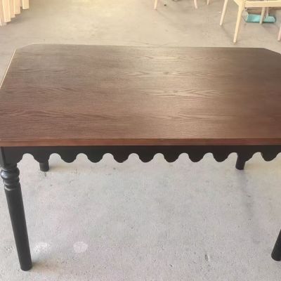 美式实木餐桌法式客厅家用小户型古风长方形桌子圆形一体