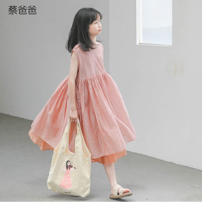 蔡爸爸童装撞色原创设计粉色背心连衣裙 天丝女童裙夏薄款母女7