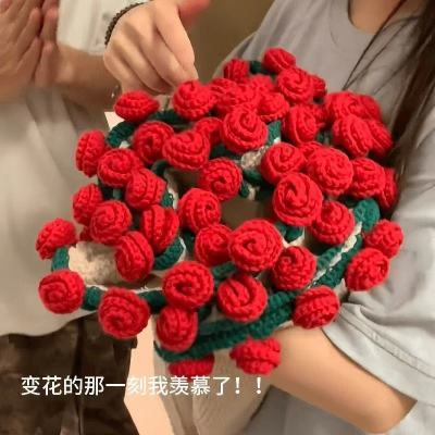 纯手工花束diy材料玫瑰毯毛线材料包钩织编织铃兰玫瑰花礼物创