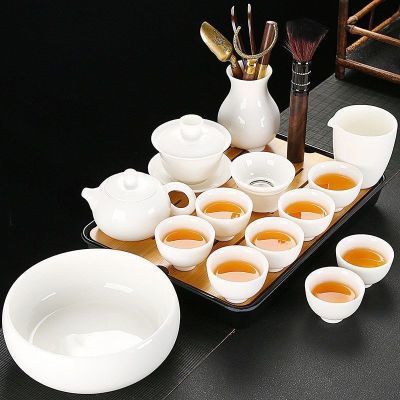 德化羊脂玉白瓷功夫茶具套装全套盖碗茶杯茶道家用办公室会客泡茶