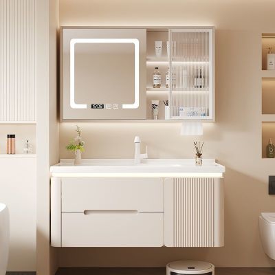 橡木奶油浴室柜陶瓷一体奶油卫生间智能组合洗手洗手池洗漱洗脸盆