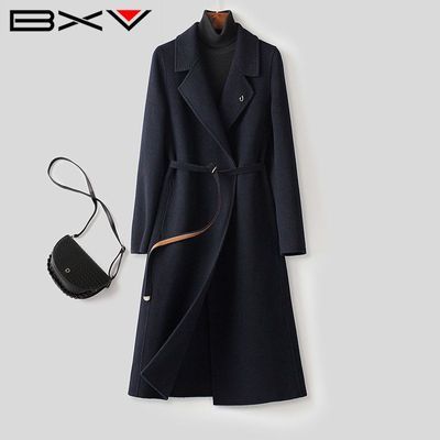 百亿补贴：BXV西装领双面羊毛大衣女中长款2025秋冬新款系带气质双面呢外套 428元