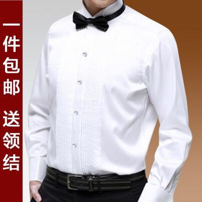 男士演出礼服衬衫舞台大合唱男长袖白色修身衬衣伴郎领结衬衫男