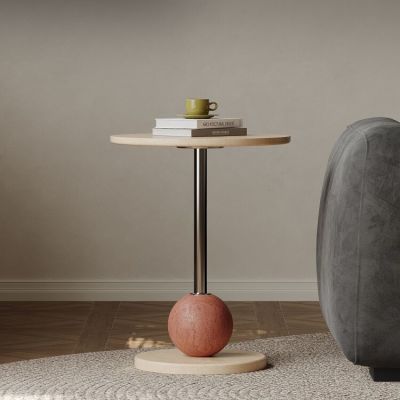 侘寂风洞石沙发边几设计师艺术轻奢高级感客厅家用中古圆形小茶几