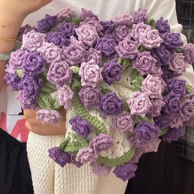 渐变尖角玫瑰花束毯子钩织铃兰纯手工编织diy毛线材料材包送女友优惠商品图片