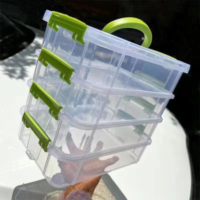 【加大加厚】手提收纳盒学生透明分格叠加发饰首饰盒置物架储物箱