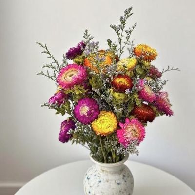 云南真花干花批发小雏菊干花花束客厅摆设装饰七彩菊花瓶干花插花