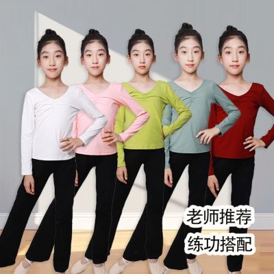 儿童舞蹈练功服套装同款长短袖上衣中国古典舞形体服棉V领舞蹈服