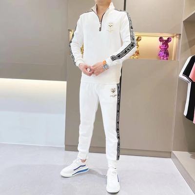 春秋季春秋新款男士时尚潮流轻奢立领拉链两件套长袖休闲套装长裤