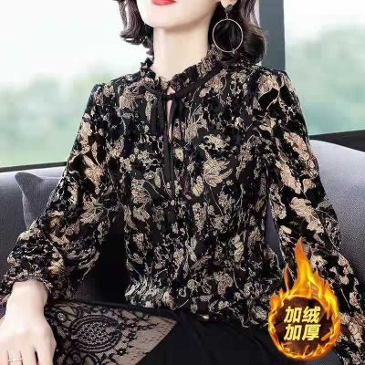 雪纺衫女2025秋冬新款碎花大码女装妈妈装宽松洋气打底衫上衣小衫