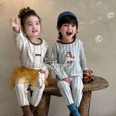 新款纯棉无骨莱卡儿童家居服套装男童中小童卡通秋衣秋裤睡衣套装