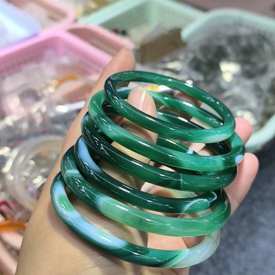 囍麟隆珠宝绿玛瑙手链缠丝玛瑙玉髓纯天然甜美手镯圆条手镯优惠商品图片