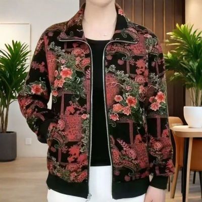 时尚翻领夹克衫外套秋季新款休闲洋气显瘦妈妈装气质百搭长袖上衣