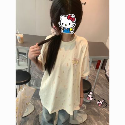 少女韩系宽松可爱满印碎花小熊印花甜美短袖T恤夏季女学生ins上衣