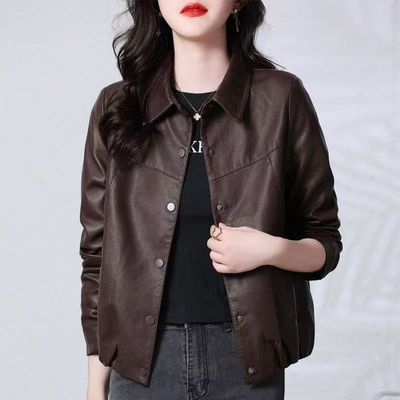皮衣外套女2025新款休闲洋气爆款短款妈妈外套海宁皮夹克中老年