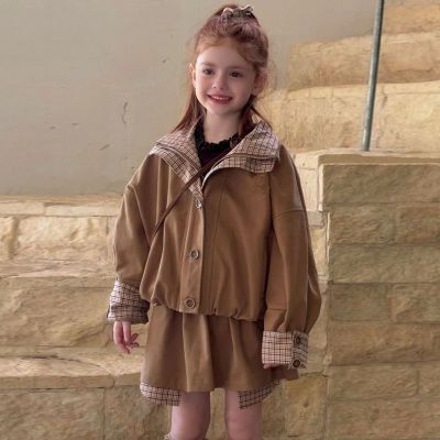 女童设计感工装外套套装秋冬2025新款百搭女宝洋气甜酷半身裙子