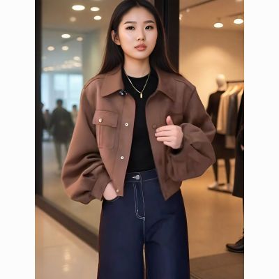2025新款外套春秋翻领时尚小个子显瘦休闲百搭短款鹿皮绒外套女