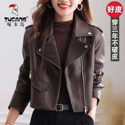 啄木鸟短款皮衣女春秋季新款修身港风机车服显瘦时尚皮夹克外套女