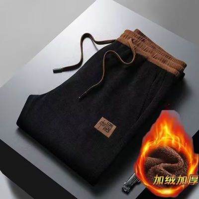 冬季男士弹力直筒裤加绒灯芯绒宽松大码潮流时尚加厚中国风保暖裤