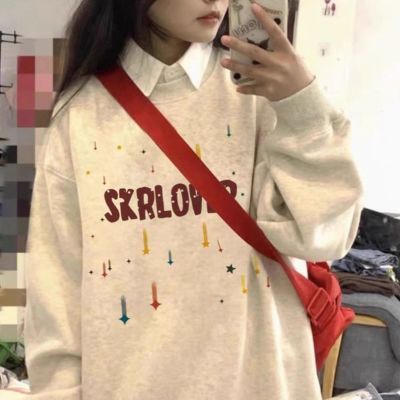 新款时尚甜辣圆领奶fufu慵懒卫衣宽松美式小个子上衣学生加绒加厚