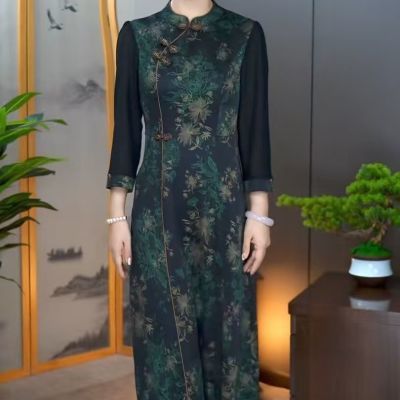 新中式改良旗袍长袖连衣裙女2025早秋新款时尚气质显瘦中长款裙子
