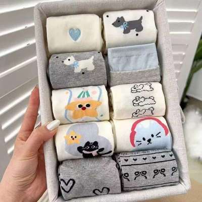 10款白色可爱小狗袜子女春夏季ins潮日系卡通运动吸汗中筒