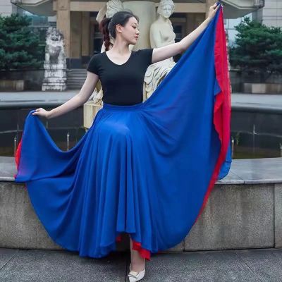 720度两面穿雪纺双层大摆裙民族风古典广场舞蹈新疆舞半身裙长裙