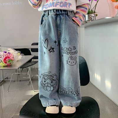 儿童牛仔裤春秋长裤新款儿童春装裤子宽松儿童长裤潮酷炸街优惠商品图片