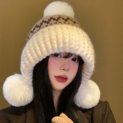 针织帽子费尔岛风冬季加绒加厚防寒保暖护耳冷帽包头毛线帽显瘦帽