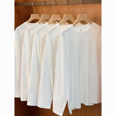 220g新疆棉重磅纯棉长袖T恤纯白内搭宽松男女打底衫秋季百搭潮流