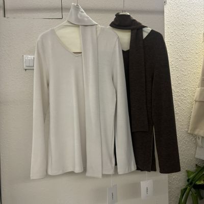 ANRUILA 2290V领中长款毛衣上衣 配送围巾