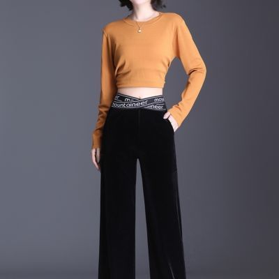 高腰收腹金丝绒阔腿裤女秋冬新款垂坠感宽松显瘦直筒休闲长裤