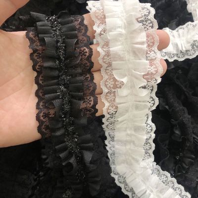 黑白双层雪纺蕾丝花边褶皱花边裙摆diy手工衣领袖口辅料装饰痛包