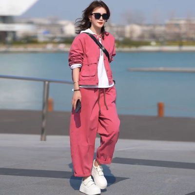 韩系休闲套装女春秋款百搭时尚外套+打底衫+阔腿裤三件套洋气减龄
