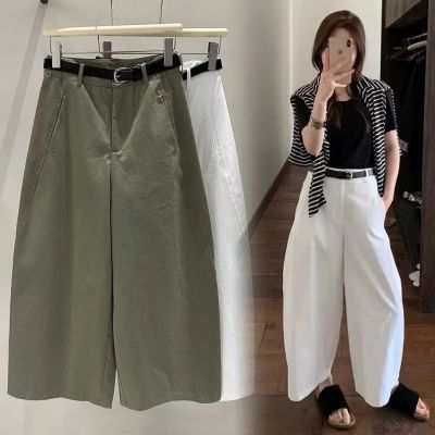 【配皮带100纯棉]早秋韩版洋气九分阔腿弯刀裤女高腰显瘦气球裤子