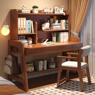 百亿补贴：儿童书桌学生家用儿童学习桌书桌书架一体实木书桌电脑桌简易书桌 295元