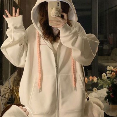 德文猫杜宾犬新款连帽开衫卫衣女秋冬季美式黑色狗耳朵卫衣外套女