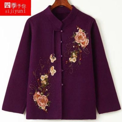 本命年妈妈大红开衫中老年喜庆外套老人秋冬唐装上衣奶奶婚宴礼服优惠商品图片