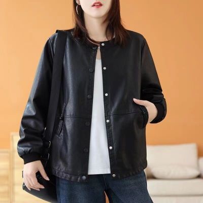 时尚黑色宽松2025春秋季新款加肥加大码女皮衣休闲盘扣百搭PU外套【3月6日发完】