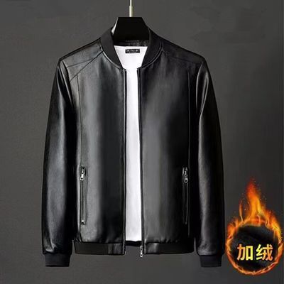 海宁正品皮衣男士外套冬季加绒男士皮夹克休闲宽松春秋薄款外套男