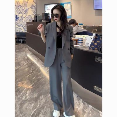 2024春秋新款大码女装胖MM西装套装遮肉显瘦正装外套阔腿裤两件套
